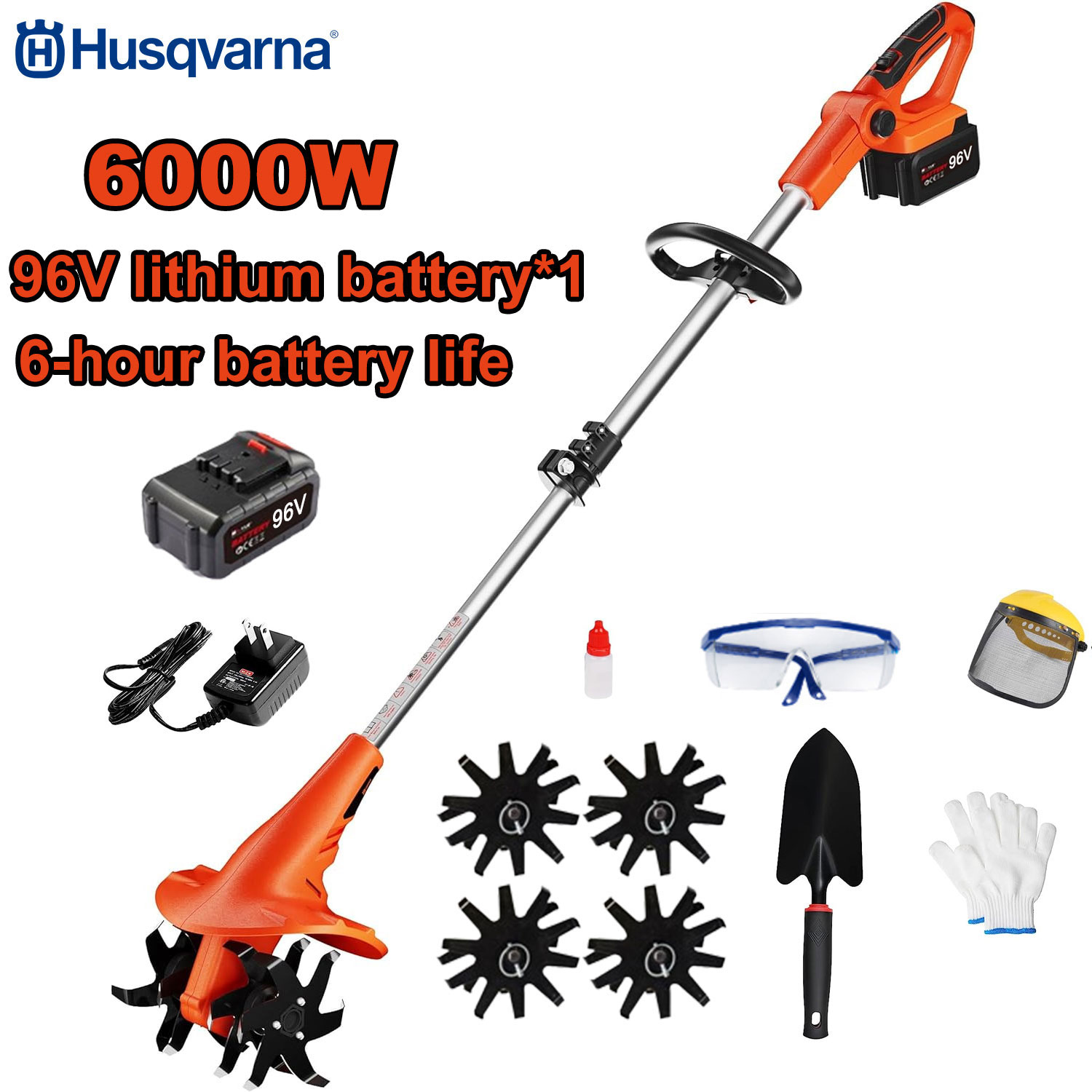 Cultivator de 6000W + baterie de 96V *1 + încărcare rapidă + cuțit de cultivat + set complet de accesorii